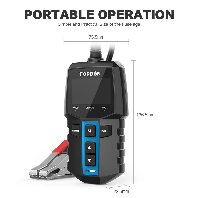 TOPDON Digital Automotive Battery Tester With Cranking And Charging Tests