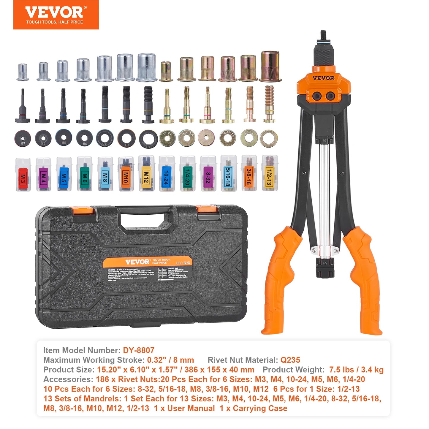 SucceBuy Rivet Nut Tool Kit With Mandrels Carrying Case