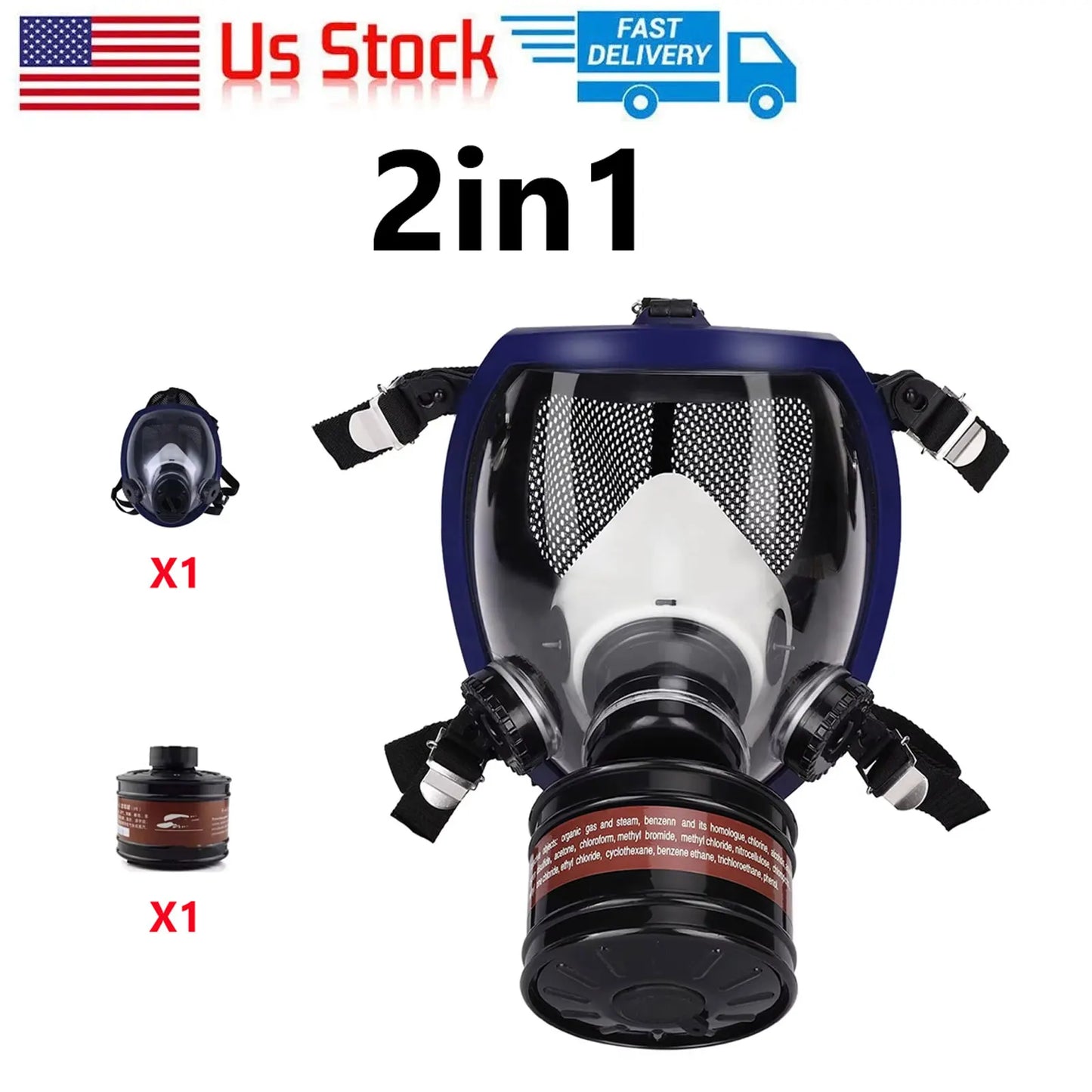 Three Ports Multipurpose Full Face Gas Mask For Industrial Use