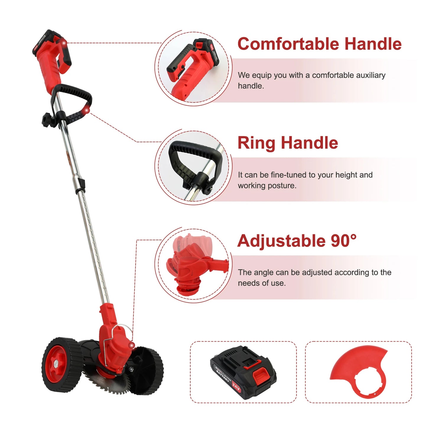 21V Cordless Three In One Grass Trimmer With Wheels Edger