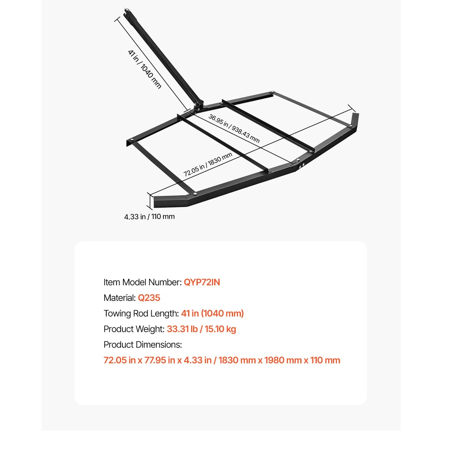 SucceBuy Drag Harrow Tow Behind Driveway Grader With Pin Hitch