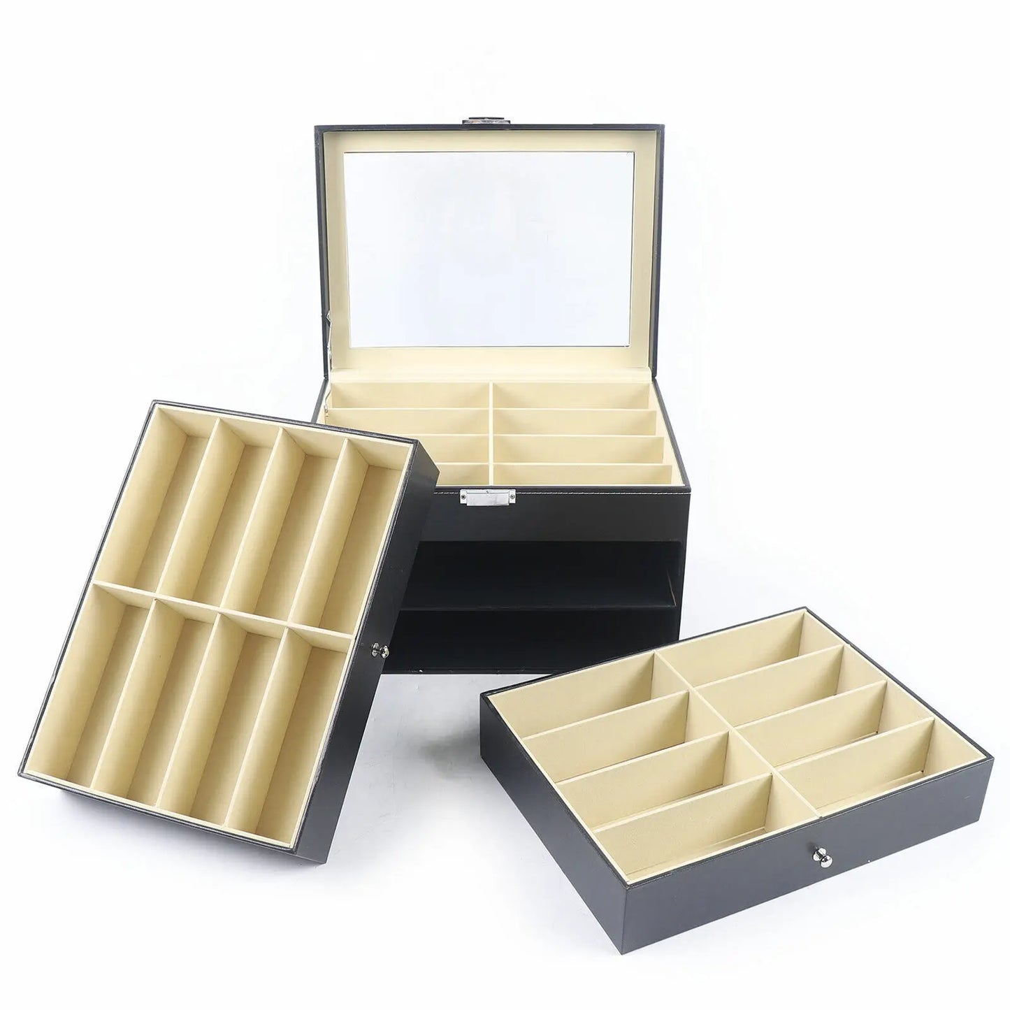 PU Leather Sunglasses Display Box Glass Window Jewelry Organizer