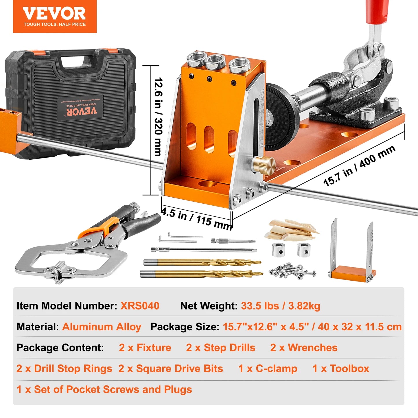 SucceBuy Pocket Hole Jig Kit XRS030 Adjustable Drill Guide