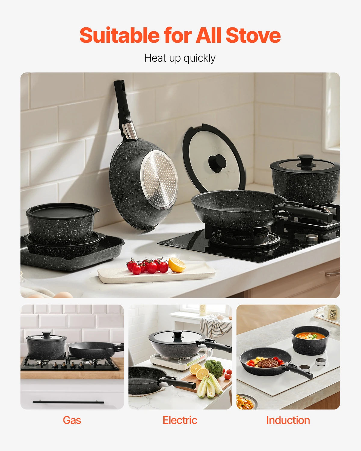 Vevor Nonstick Induction Cookware Set With Tempered Glass Lid