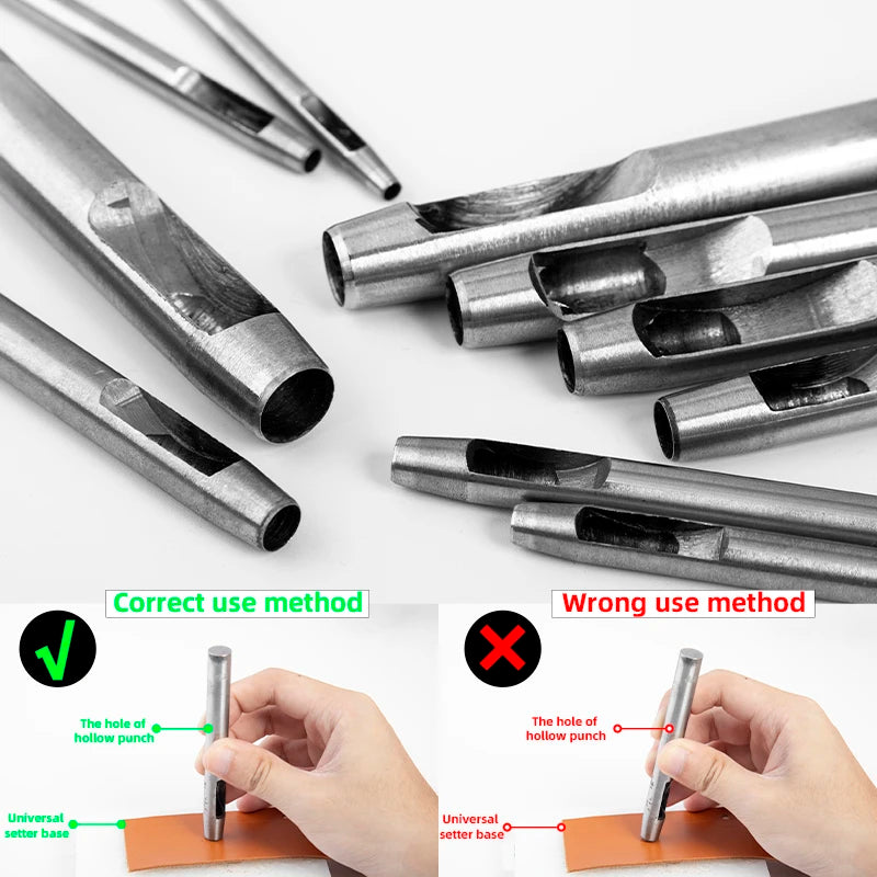 Hollow Punch Set Round Hole Punch Tool For Leather Craft Carbon Steel