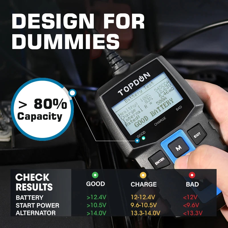 TOPDON Digital Automotive Battery Tester With Cranking And Charging Tests