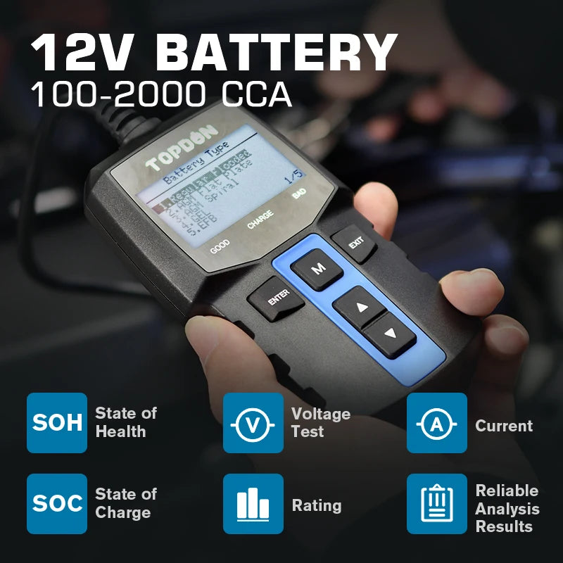 TOPDON Digital Automotive Battery Tester With Cranking And Charging Tests
