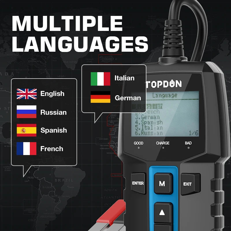 TOPDON Digital Automotive Battery Tester With Cranking And Charging Tests