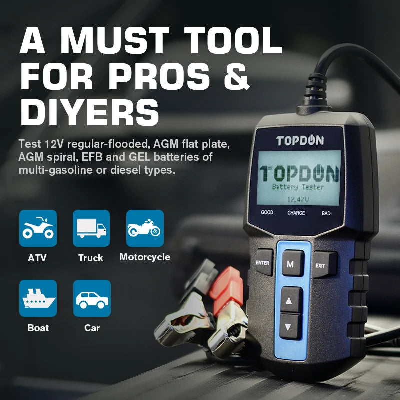 TOPDON Digital Automotive Battery Tester With Cranking And Charging Tests