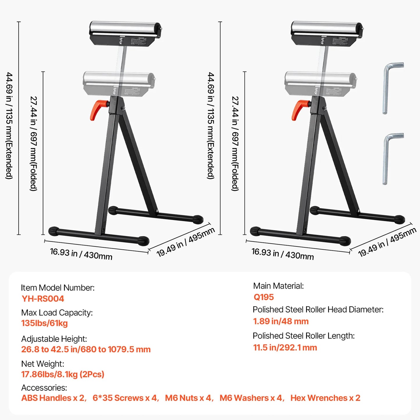 SucceBuy Adjustable Height Roller Stand With Eleven Point Five Inch Roller