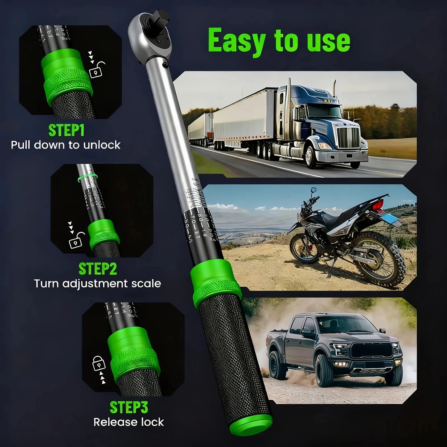 3 Piece Dual Scale Torque Wrench Set With Click Mechanism