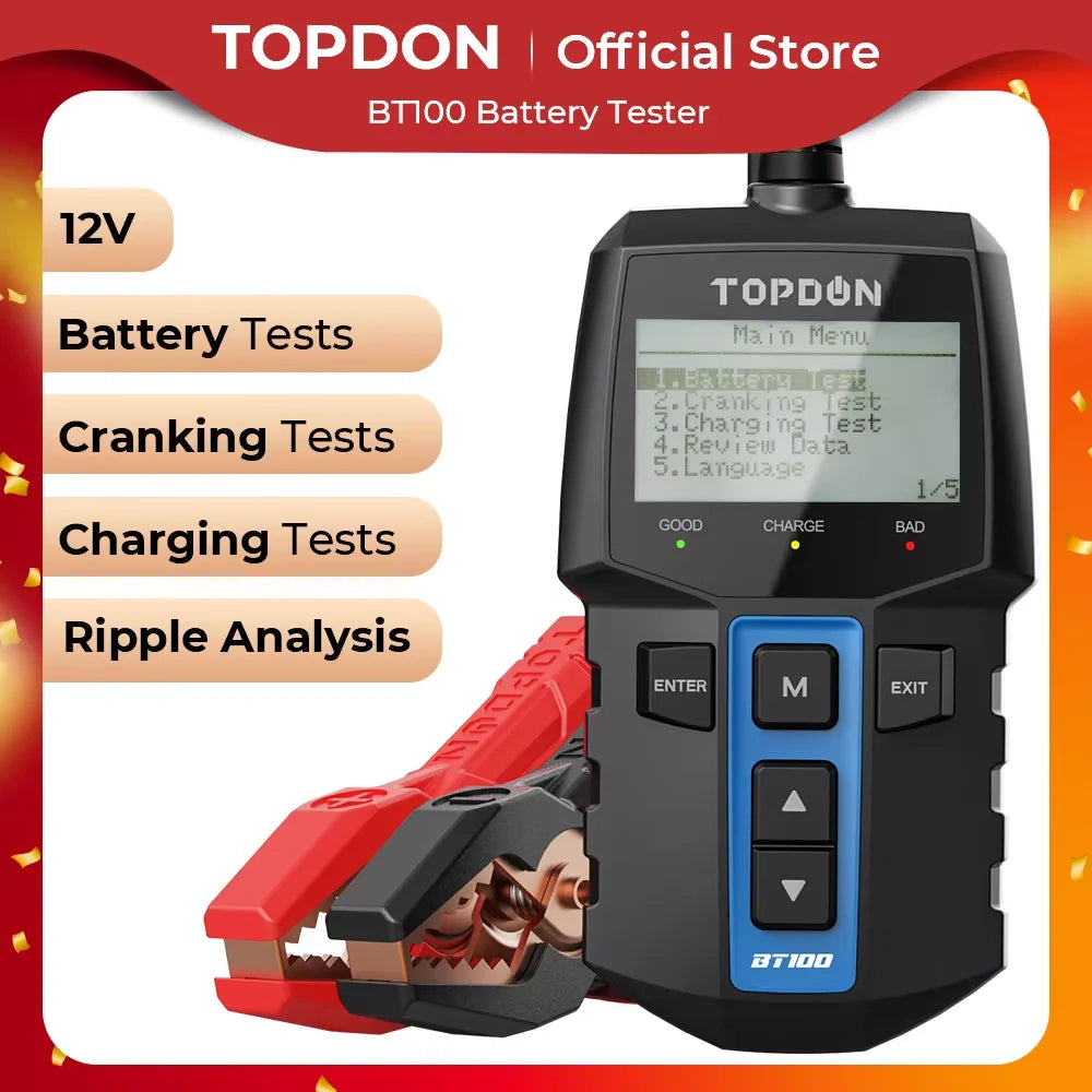 TOPDON Digital Automotive Battery Tester With Cranking And Charging Tests