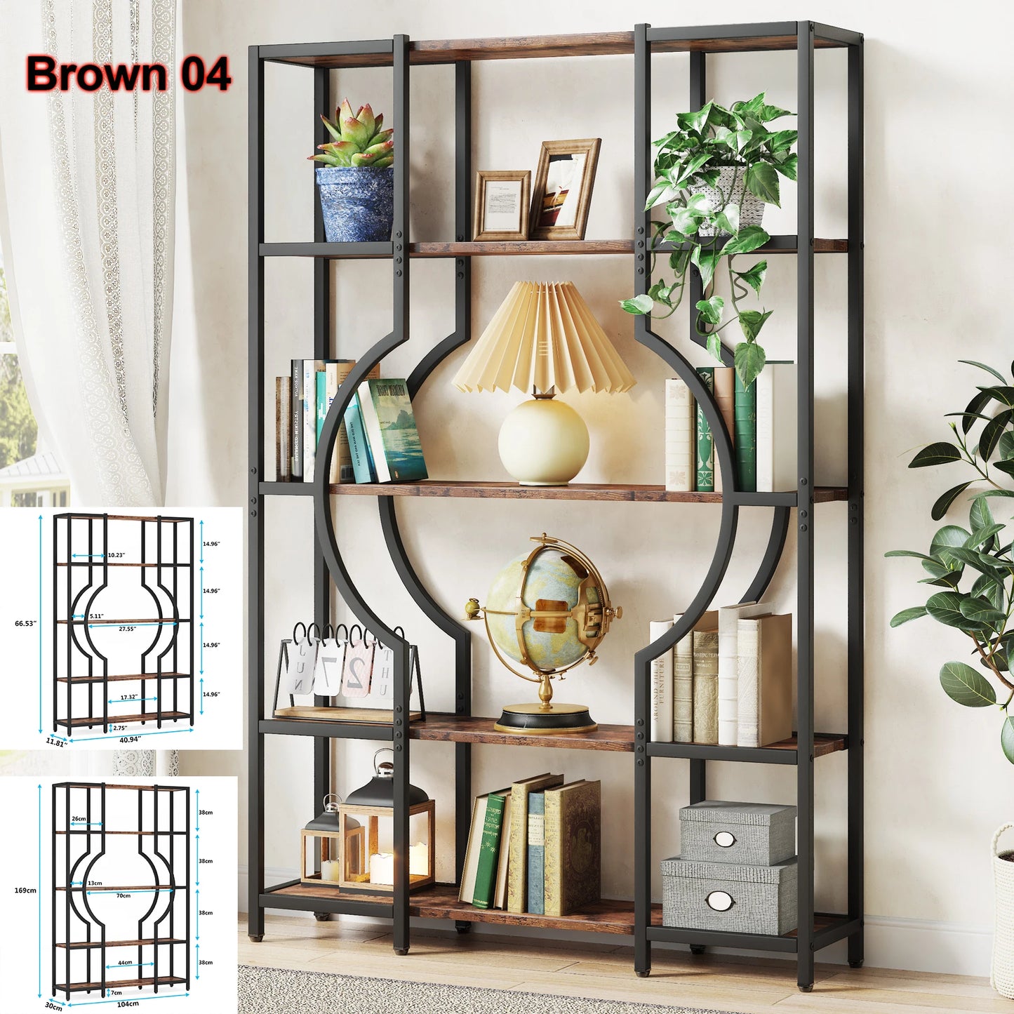 Tribesigns 5 Tier Industrial Bookshelf With Metal Frame Antique Finish