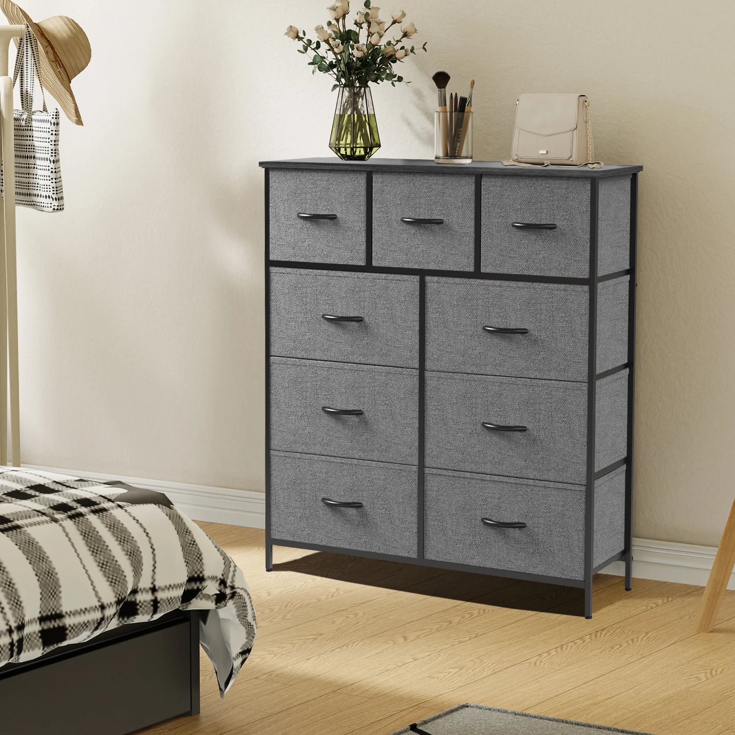 JHK Fabric Storage Dresser With 9 Drawers Wardrobe Organizer