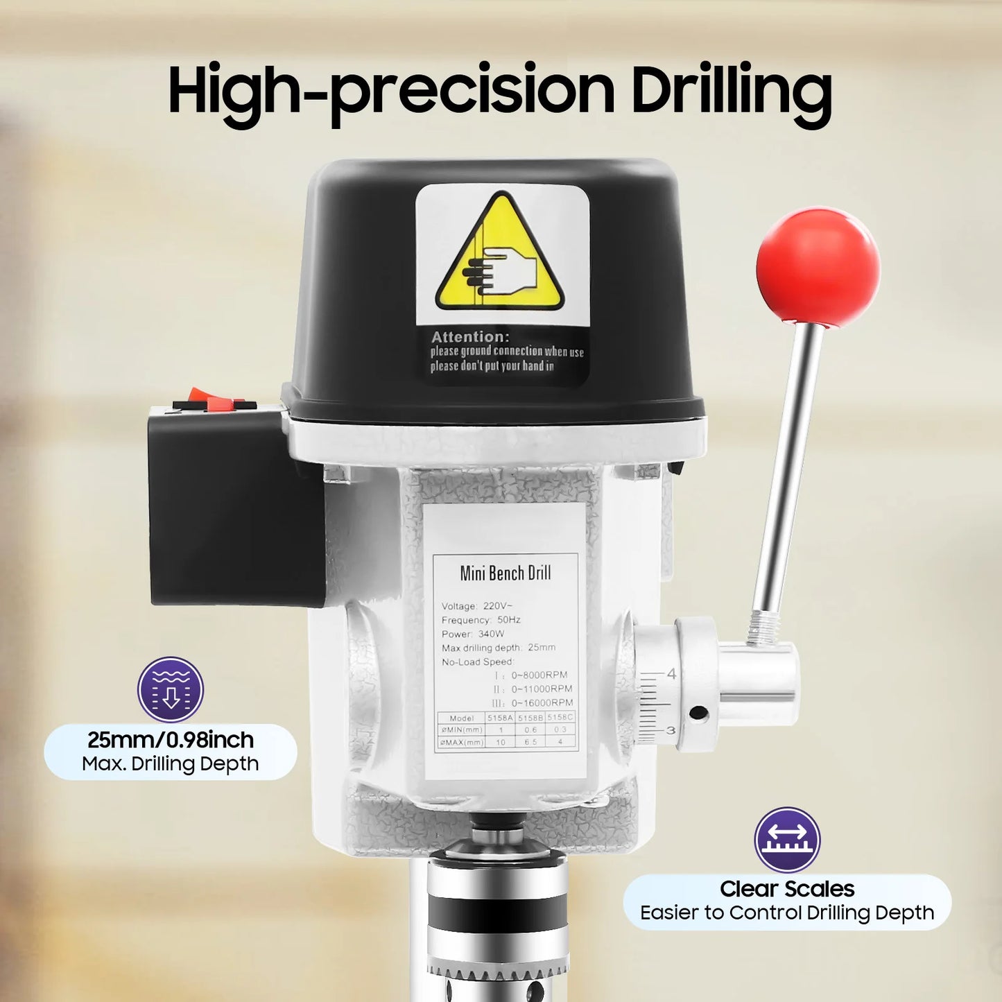 CNCEST Corded Mini Table Drill Press 340W 16000RPM 3-Speed