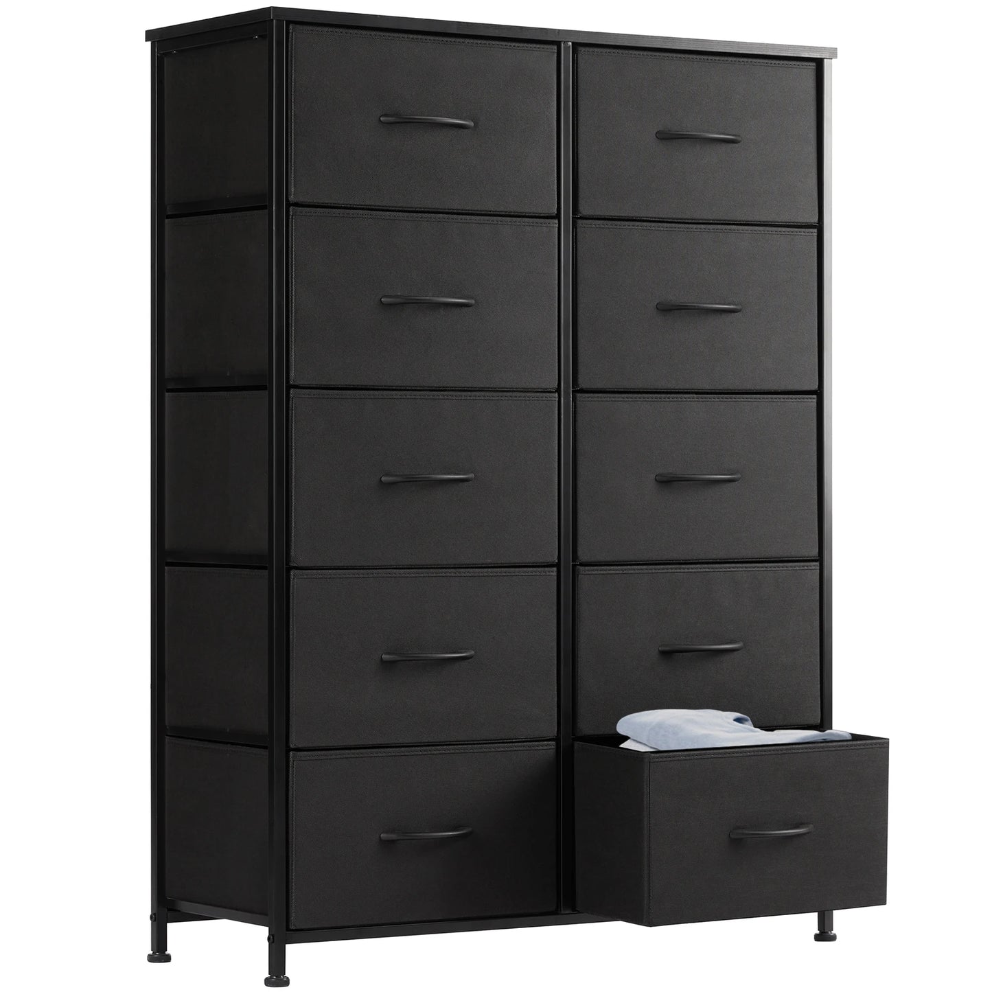 JHK Bedside Table With 10 Fabric Drawers Wardrobe Steel Frame