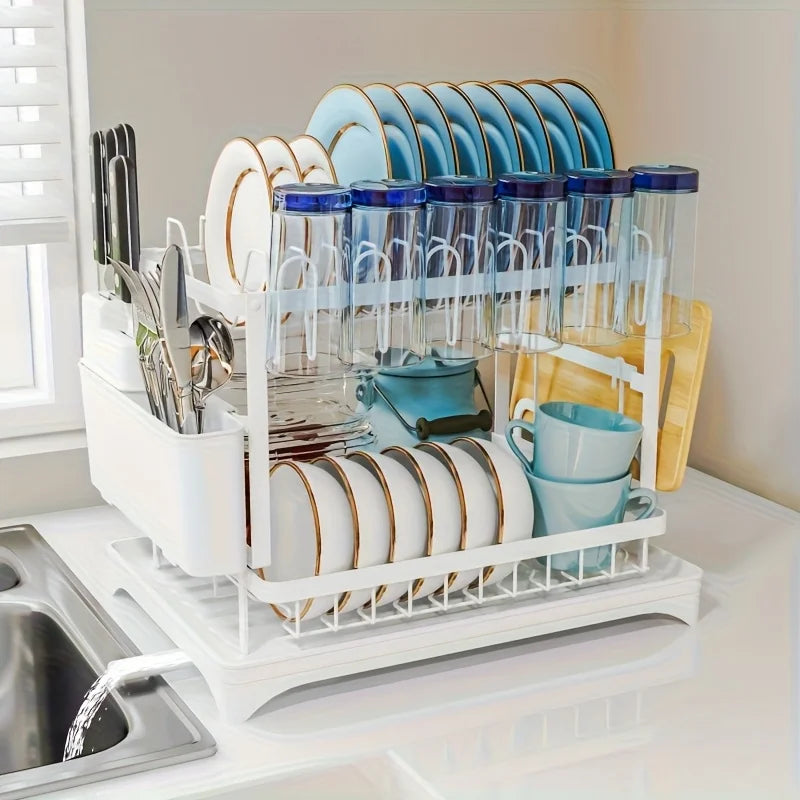 Metal Dish Drying Rack With Drainboard For Plates And Utensils