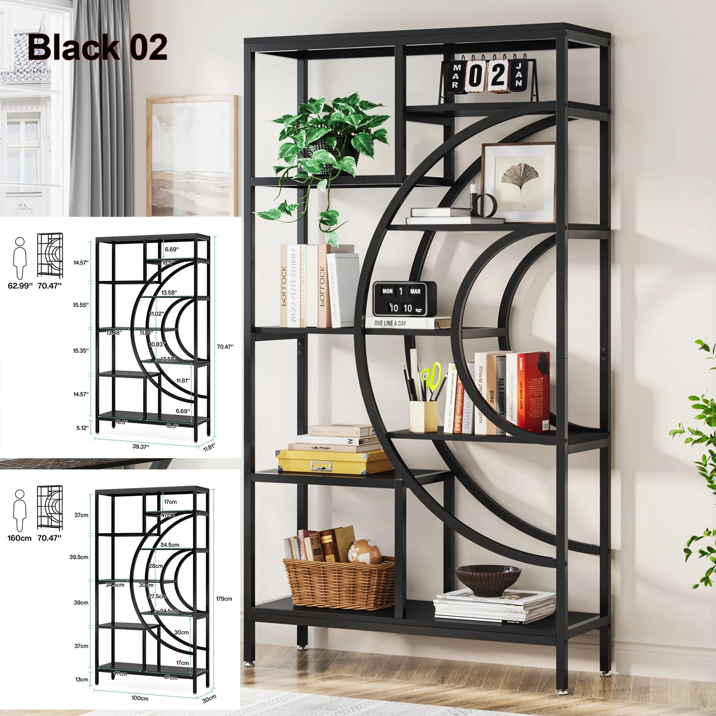 Tribesigns 5 Tier Industrial Bookshelf With Metal Frame Antique Finish