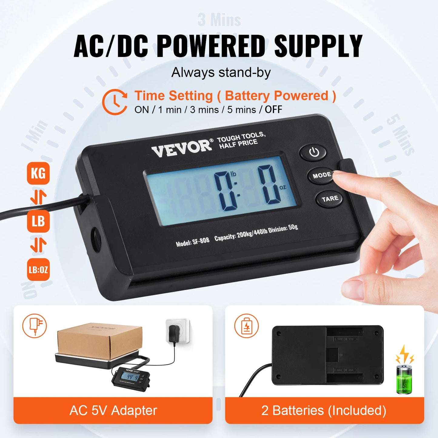 Digital Shipping Scale 440 Lb With Timer Tare Function HD LCD