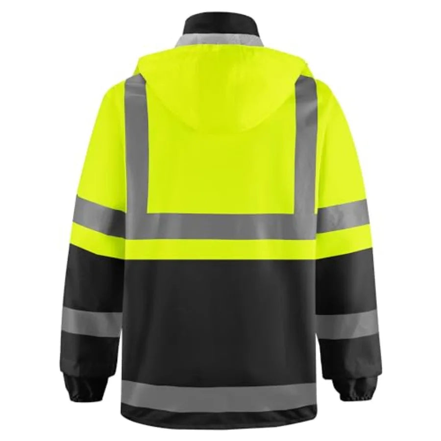 Reflective High Visibility Safety Jacket With Hood For Outdoor Construction