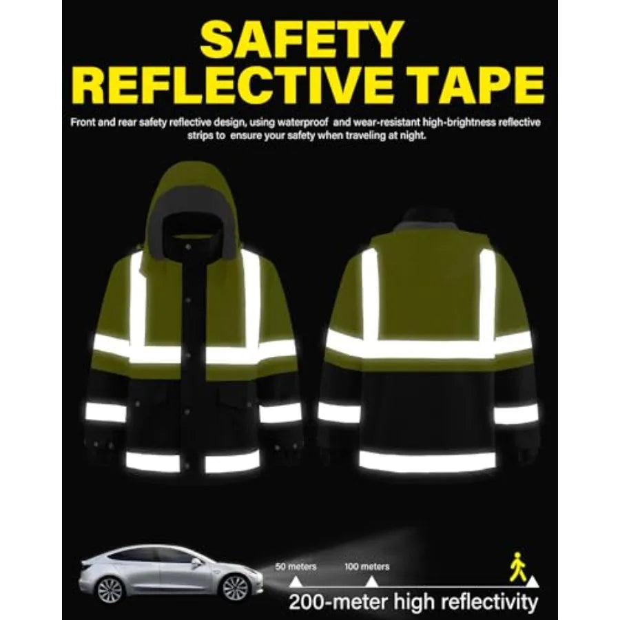 Reflective High Visibility Safety Jacket With Hood For Outdoor Construction