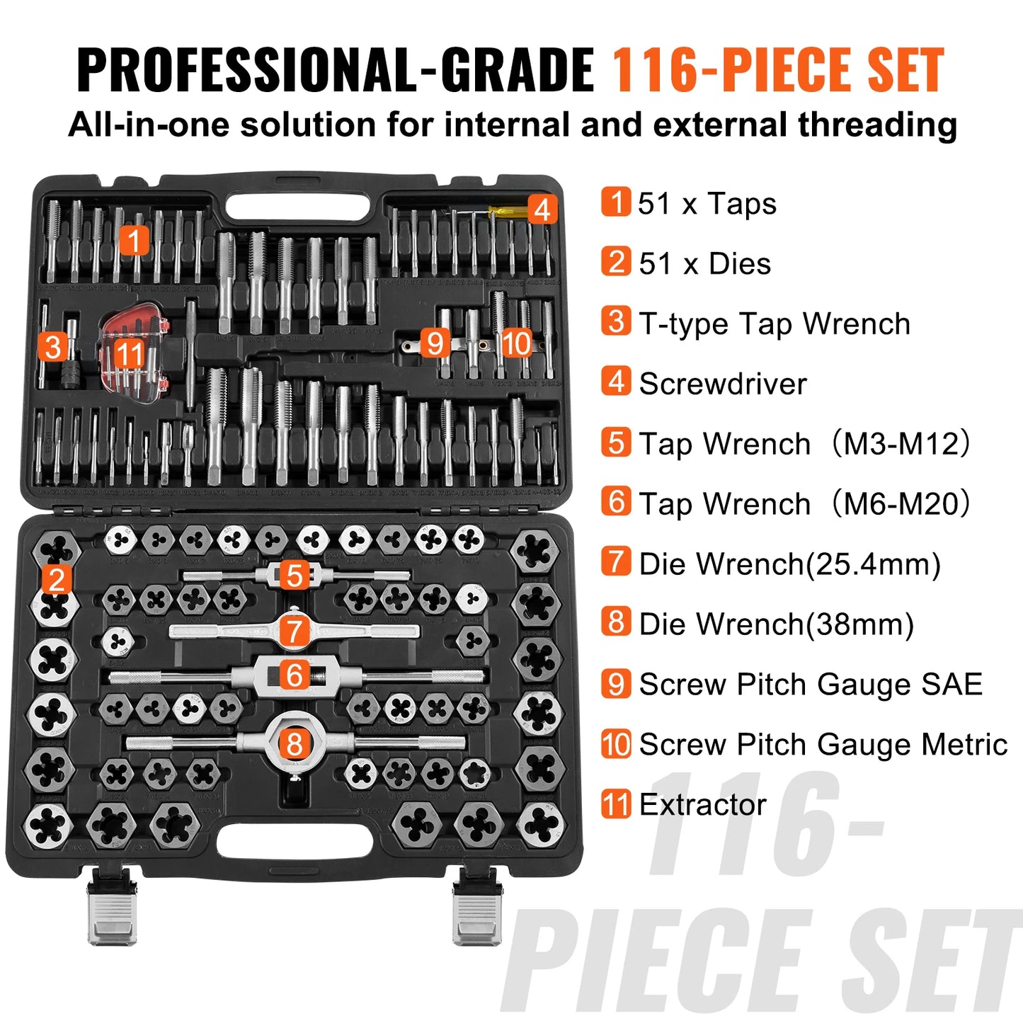 SucceBuy Bearing Tap And Die Set Metric SAE Taps Dies