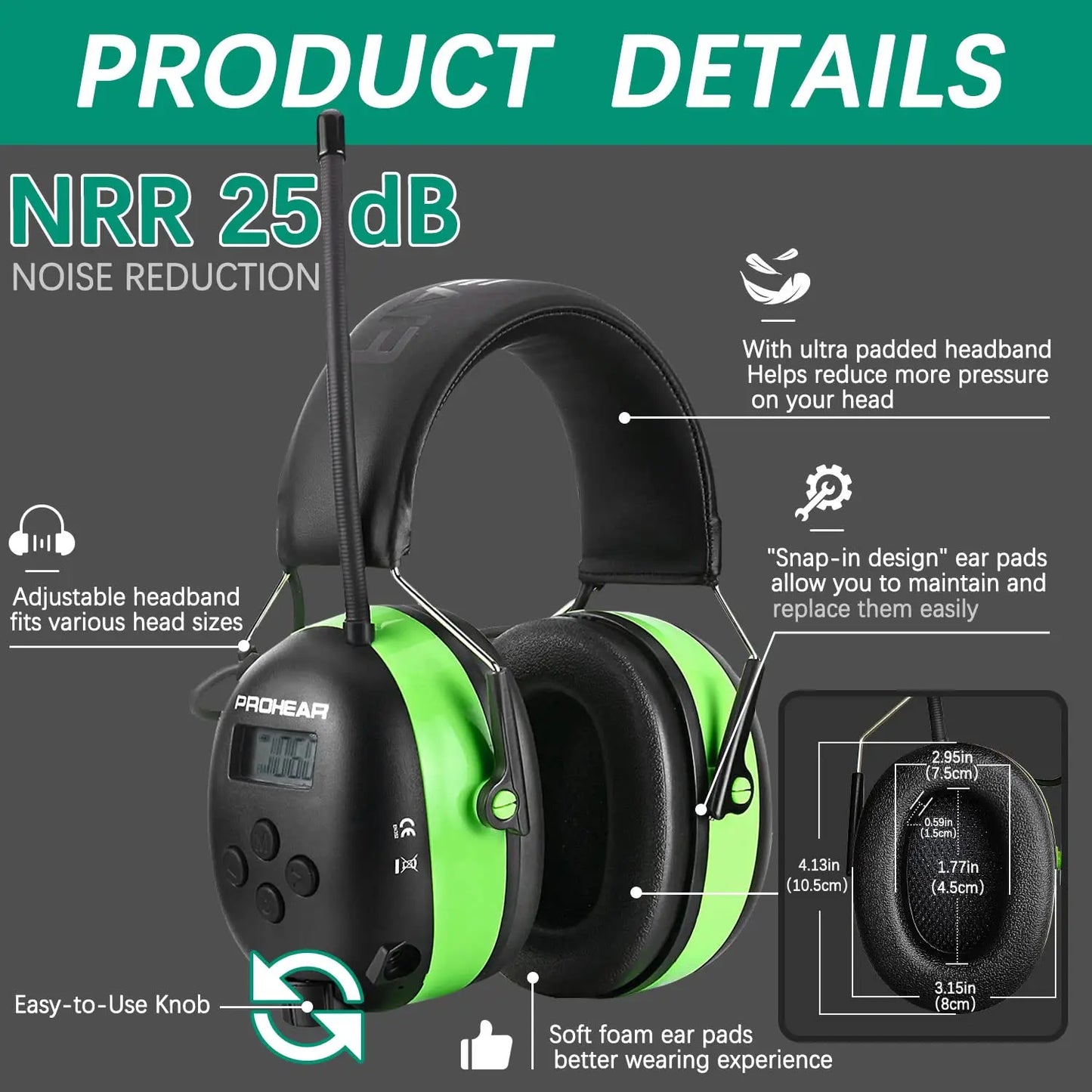 ZOHAN Bluetooth Earmuffs Pro Hearing Protection With Noise Reduction