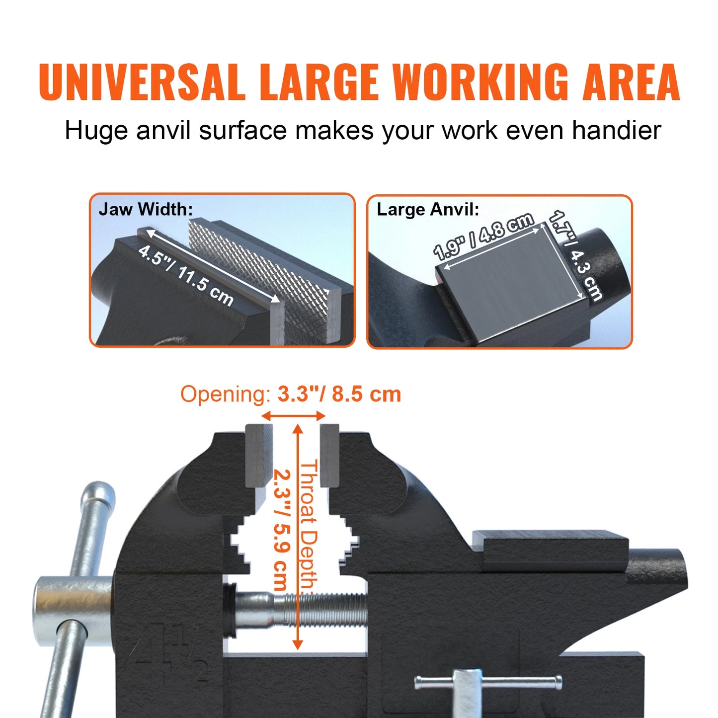 SucceBuy Bench Vise With Swivel Base And Anvil Multipurpose Heavy Duty Cast Iron