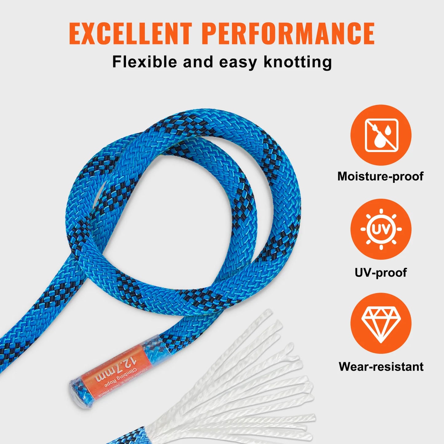 VEVOR Static Climbing Rope 32 KN With Steel Snap Hooks