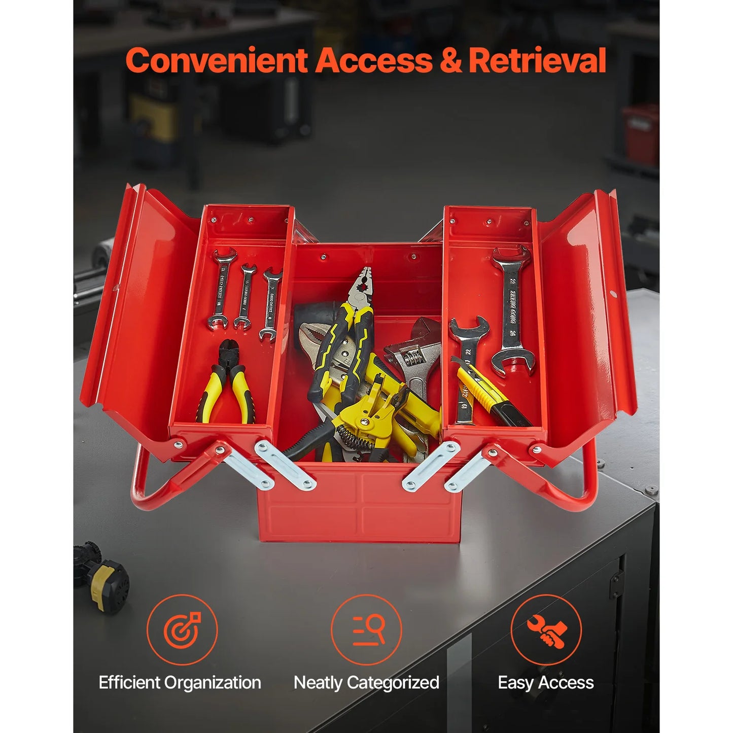 SucceBuy Metal Cantilever Toolbox Two Tier Three Tray With Handle And Lock