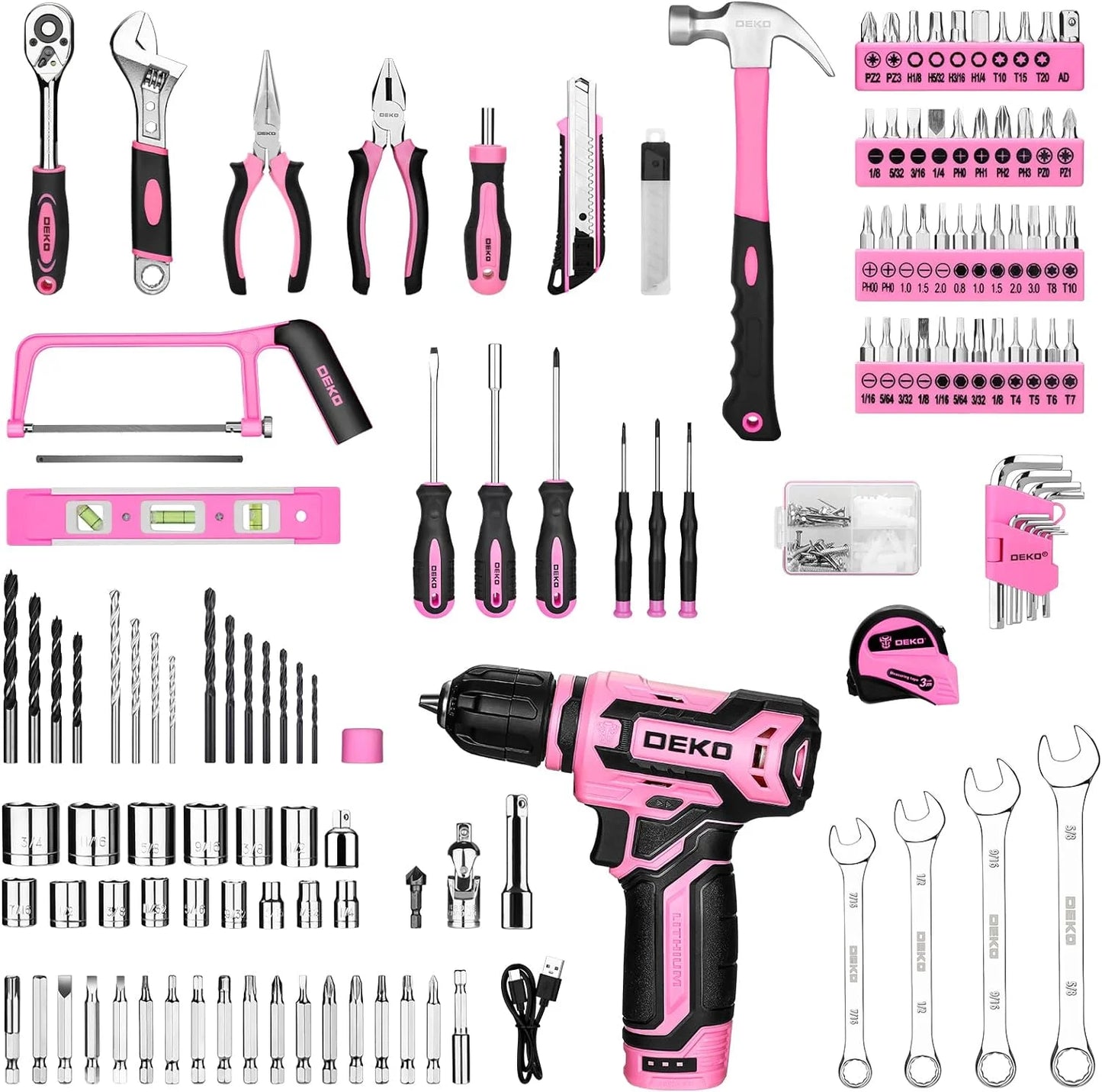 DEKO 12V Cordless Drill Home Mechanic Toolbox With Organizer Case