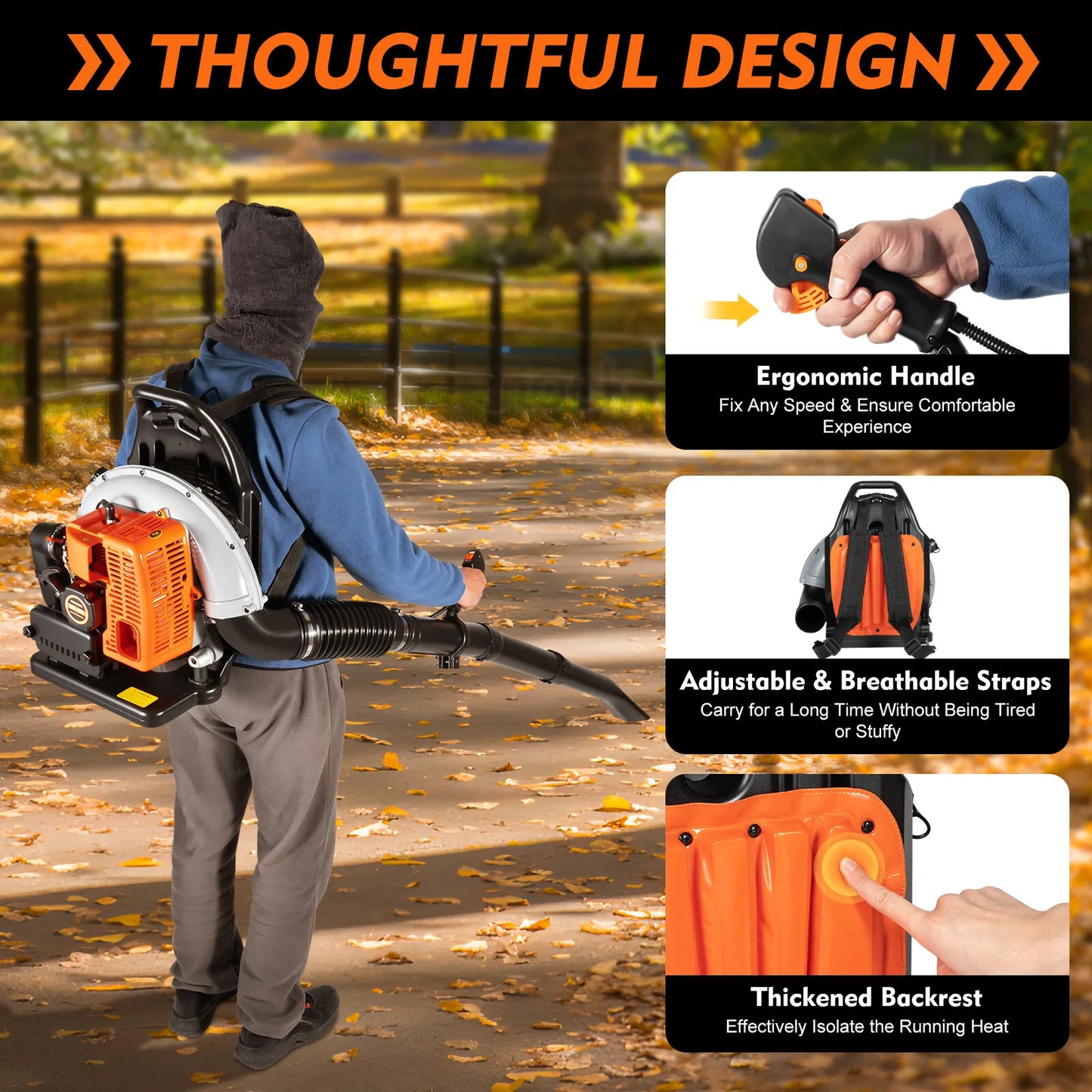 Bymaocar 63cc Gas Leaf Blower Backpack 2-Stroke, 6800 RPM