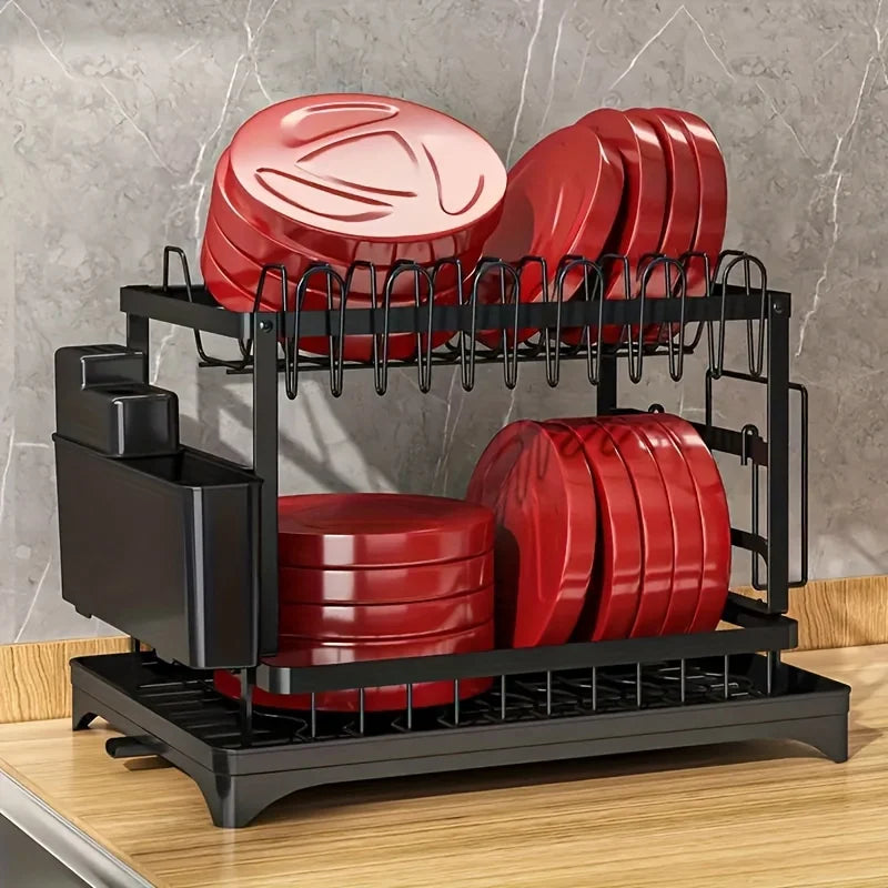 Metal Dish Drying Rack With Drainboard For Plates And Utensils