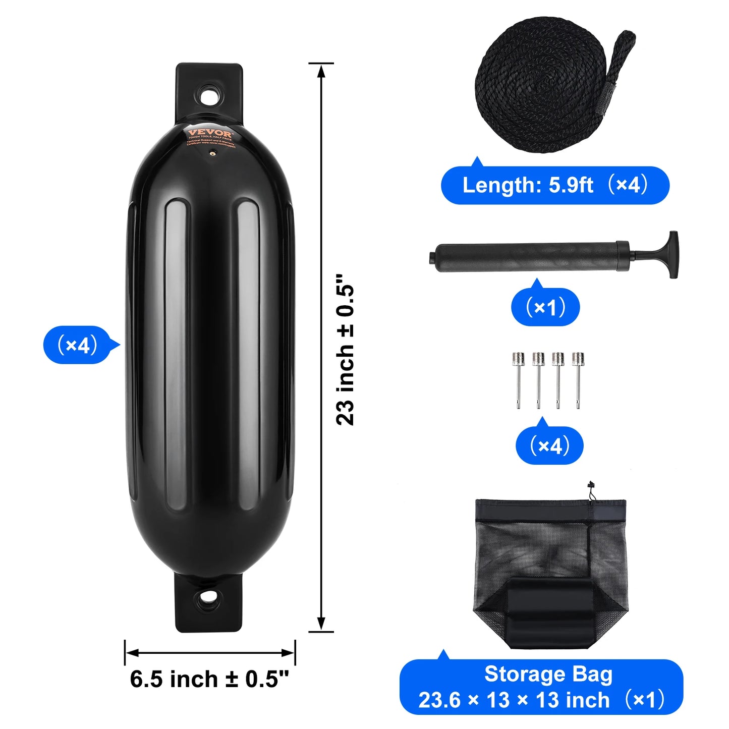 SucceBuy Inflatable Ribbed Dock Fender With Center Holes
