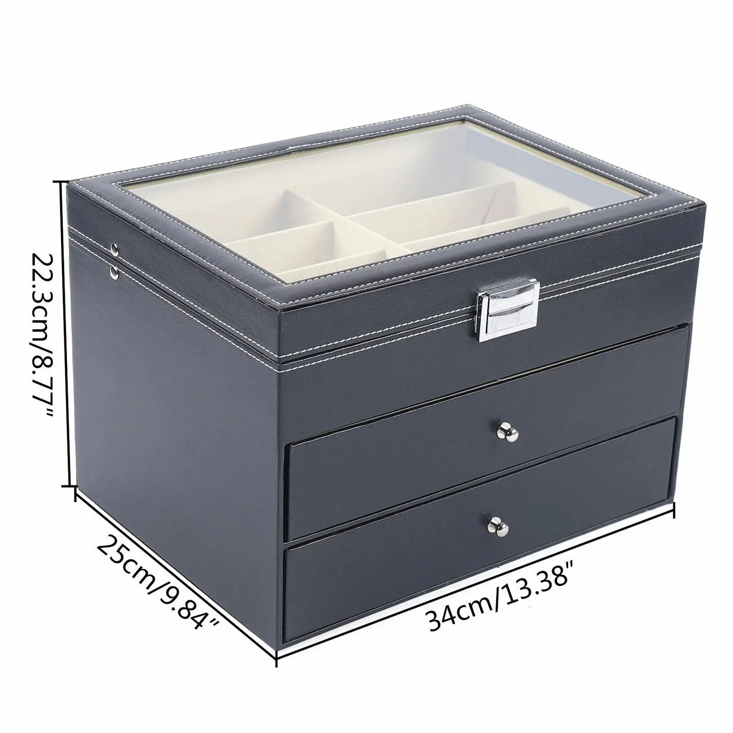PU Leather Sunglasses Display Box Glass Window Jewelry Organizer