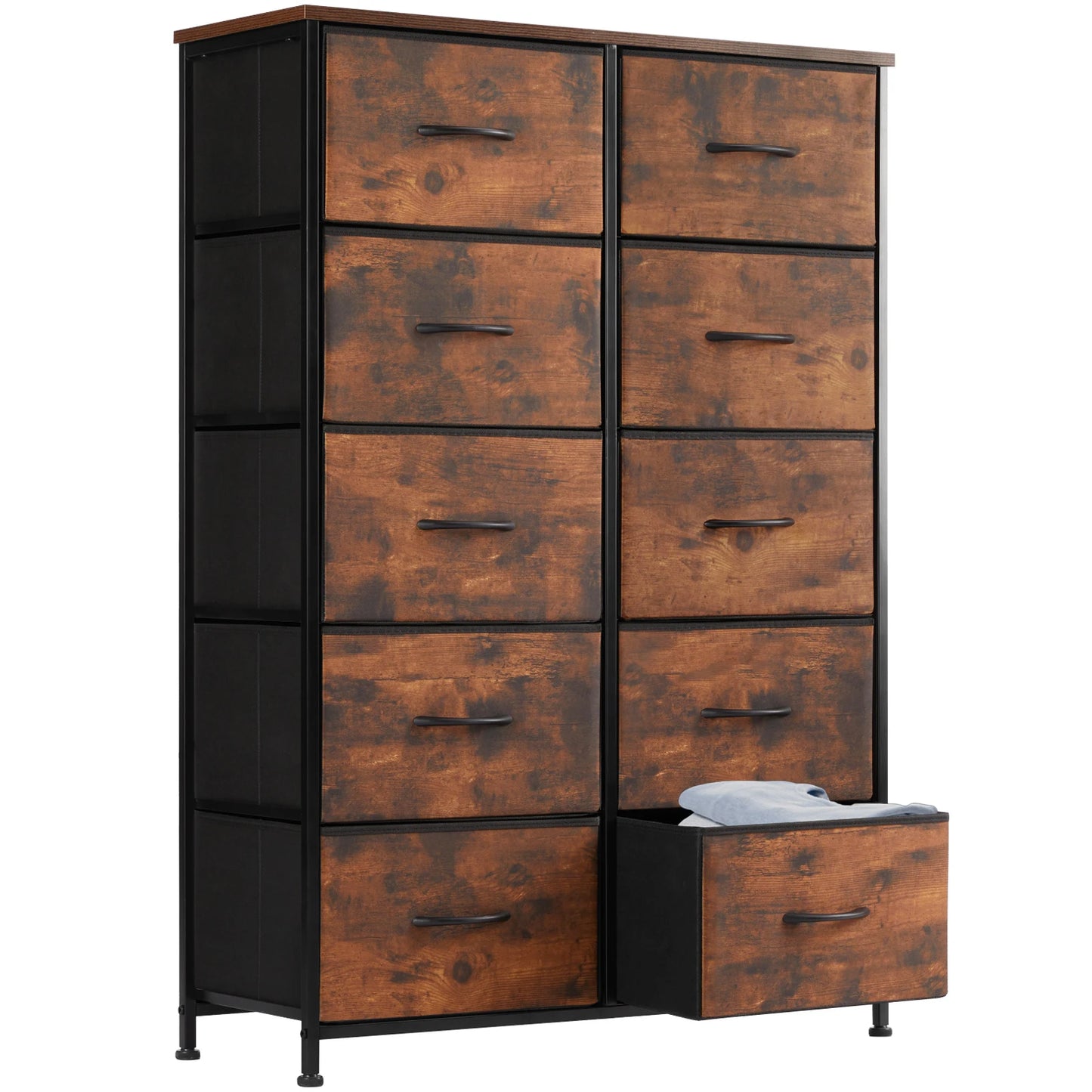 JHK Bedside Table With 10 Fabric Drawers Wardrobe Steel Frame