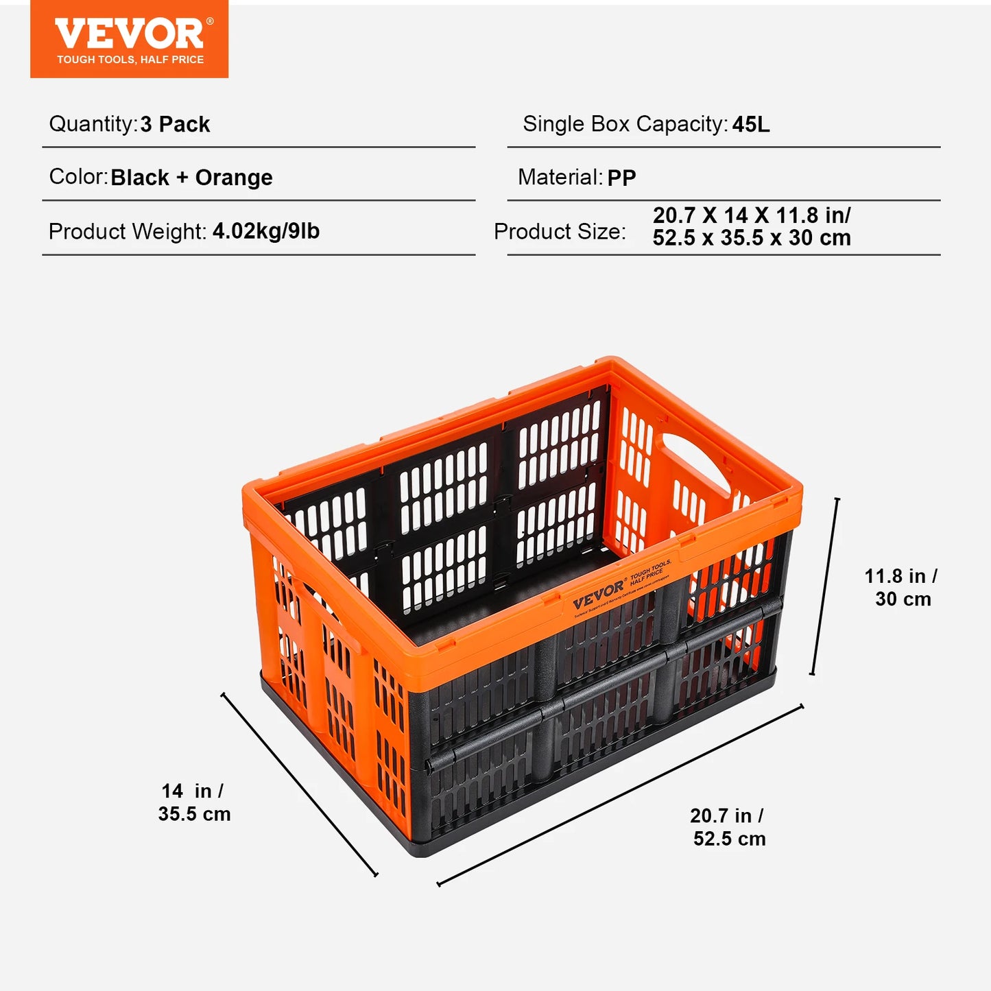 SucceBuy 45L Collapsible Storage Baskets With Handles Stackable