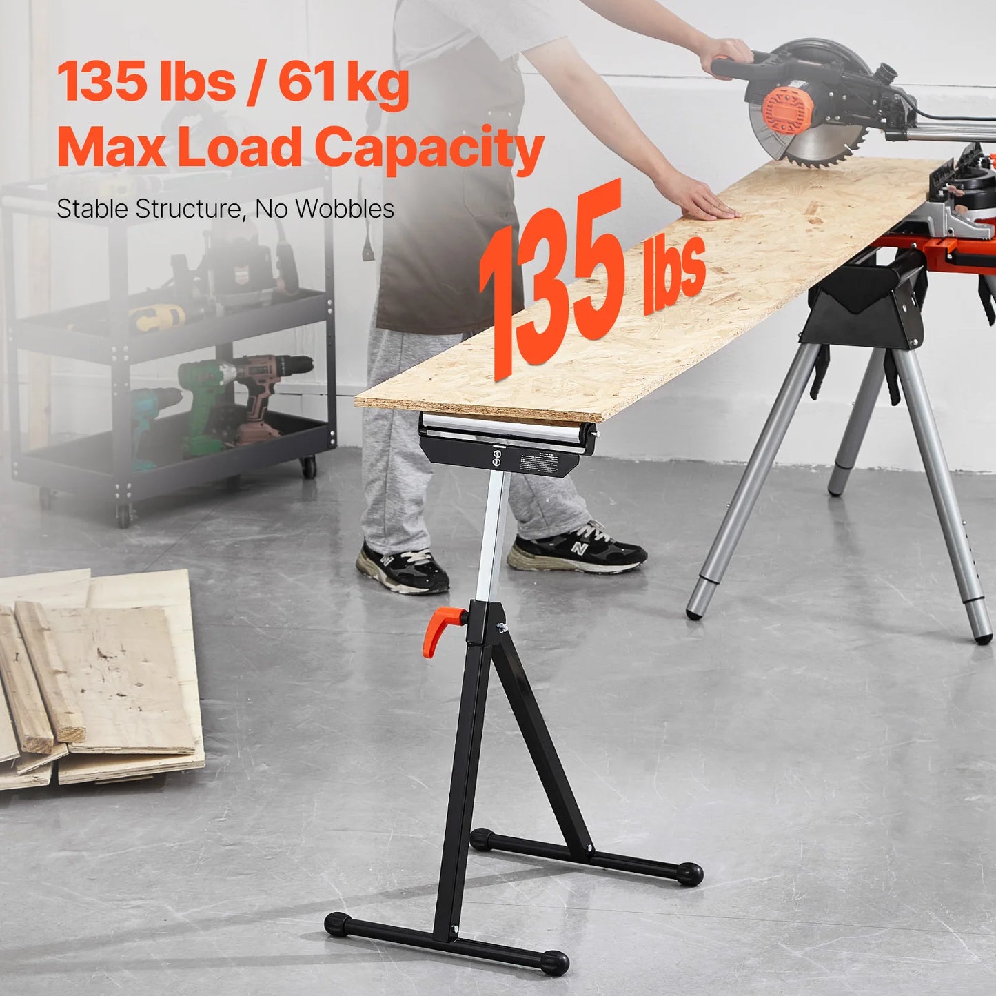 SucceBuy Adjustable Height Roller Stand With Eleven Point Five Inch Roller