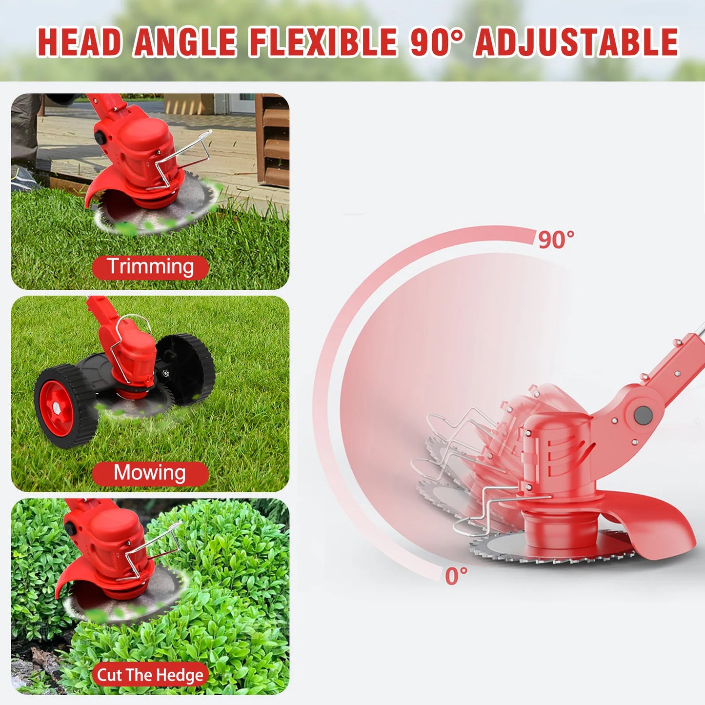 3-In-1 Cordless Grass Trimmer With Wheels 21V Lawn Edger