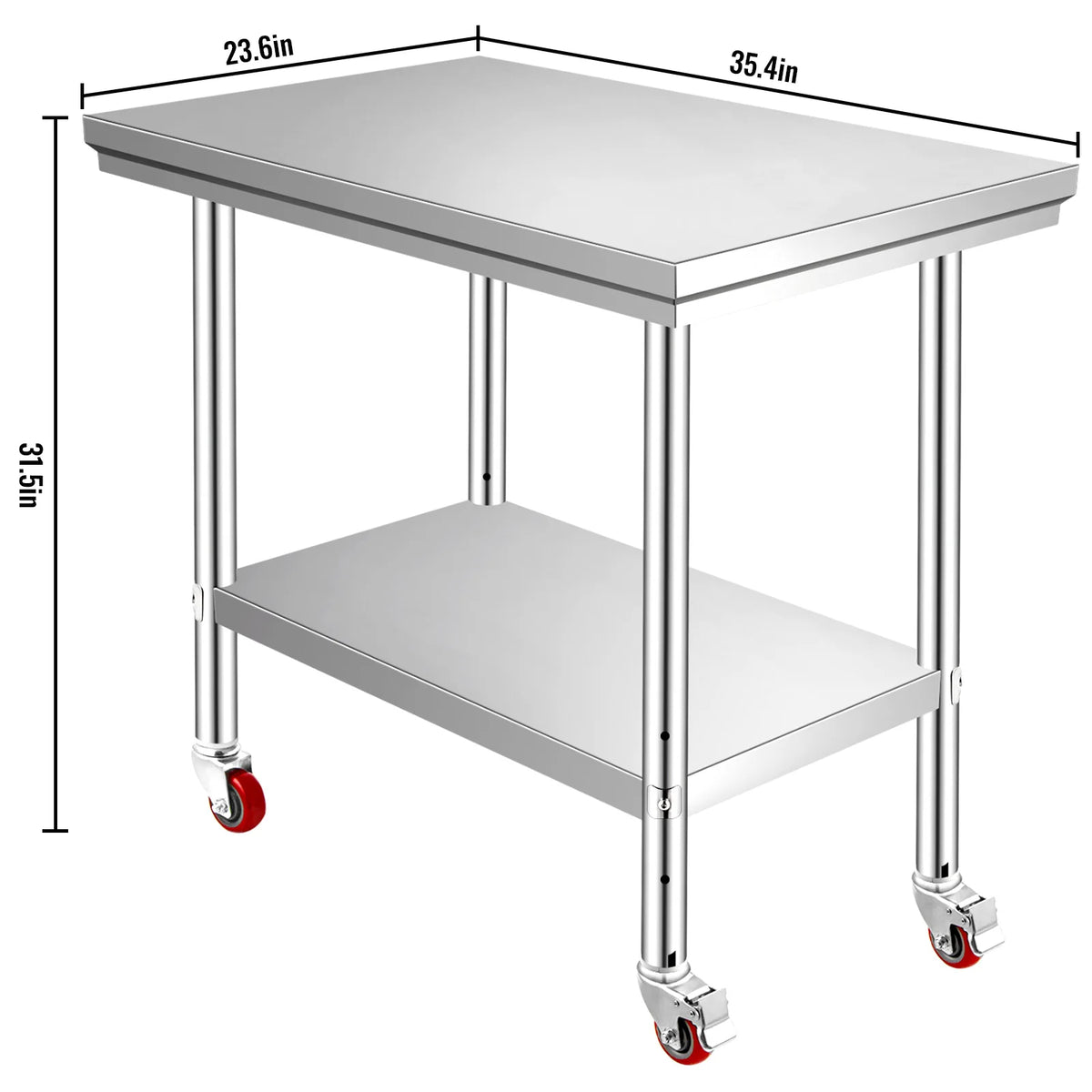 SucceBuy Stainless Steel Prep Table With Backsplash And Caster Wheels