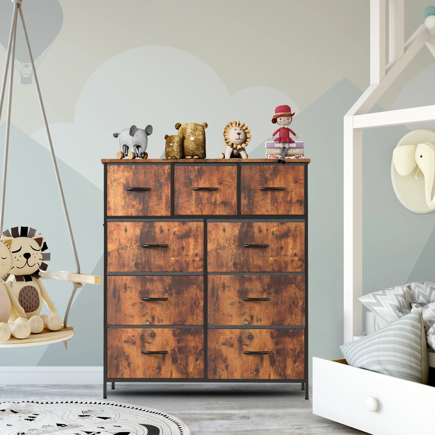 JHK Fabric Storage Dresser With 9 Drawers Wardrobe Organizer