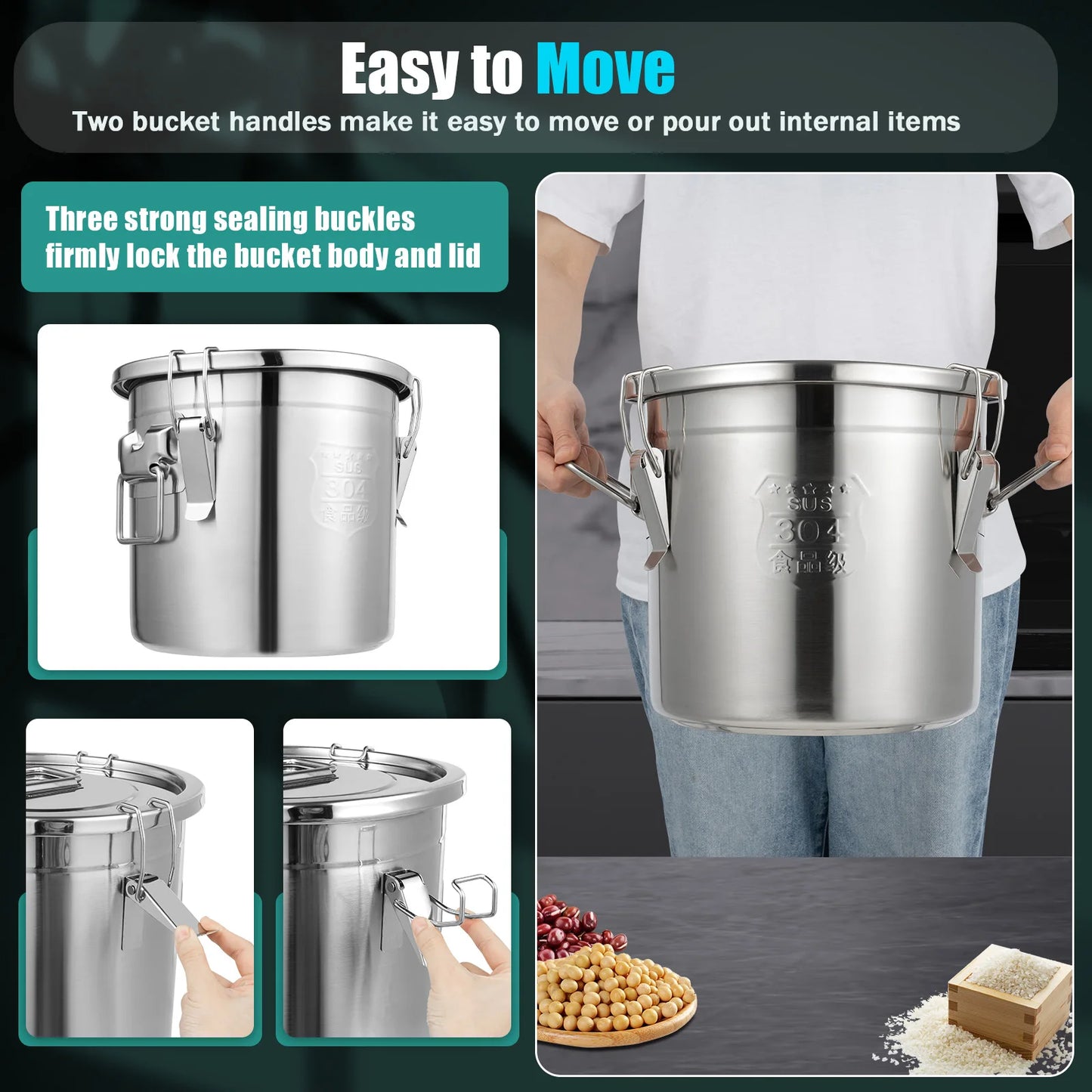 Bymaocar Stainless Steel Cereal And Oil Storage Container Airtight