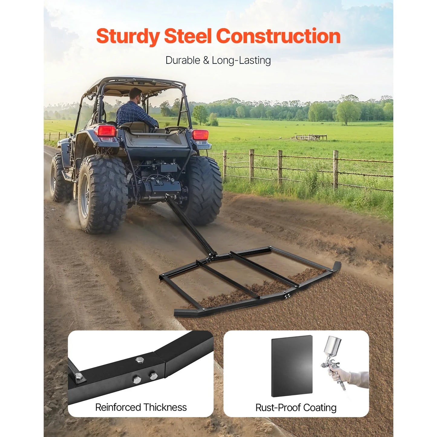 SucceBuy Drag Harrow Tow Behind Driveway Grader With Pin Hitch