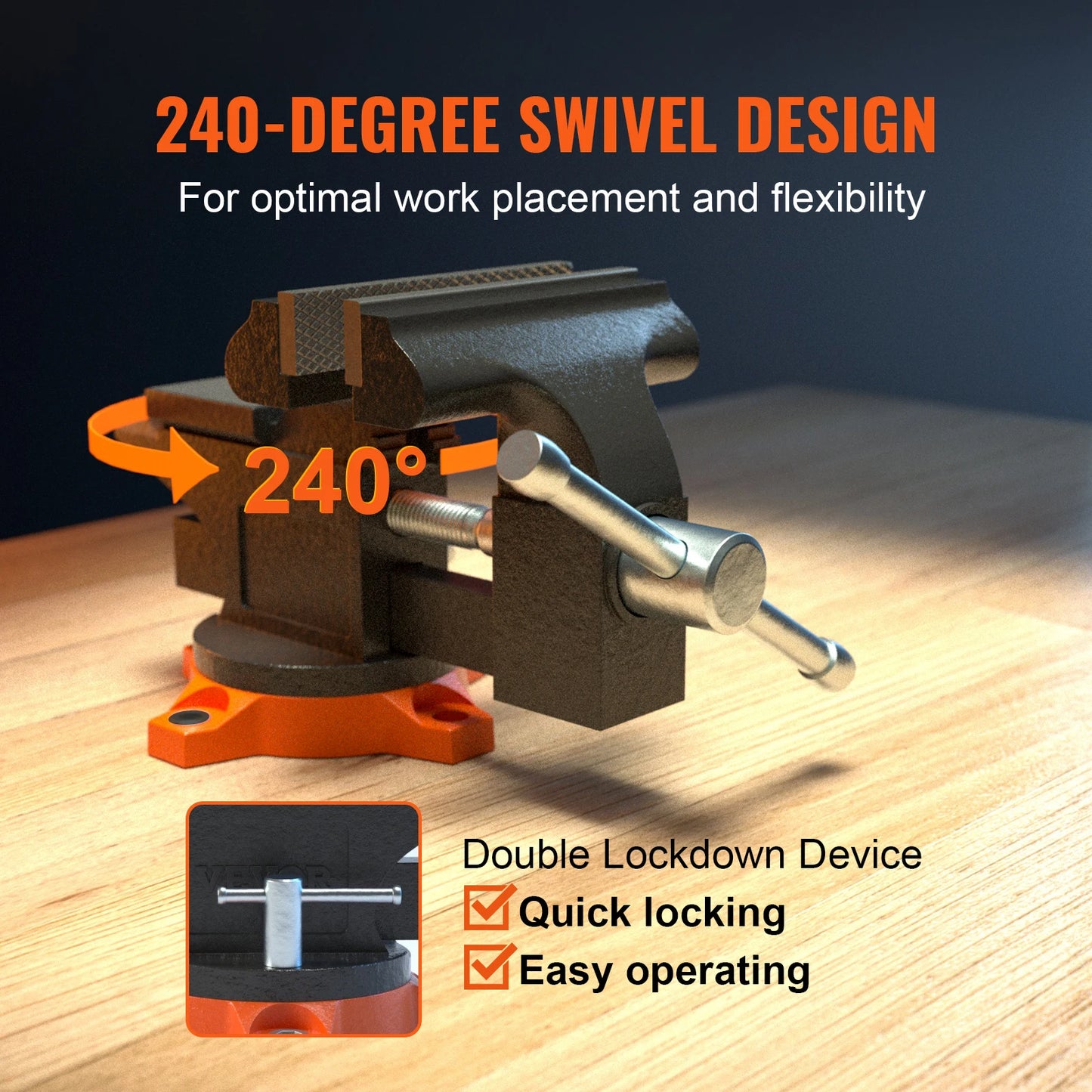 SucceBuy Bench Vise With Swivel Base And Anvil Multipurpose Heavy Duty Cast Iron
