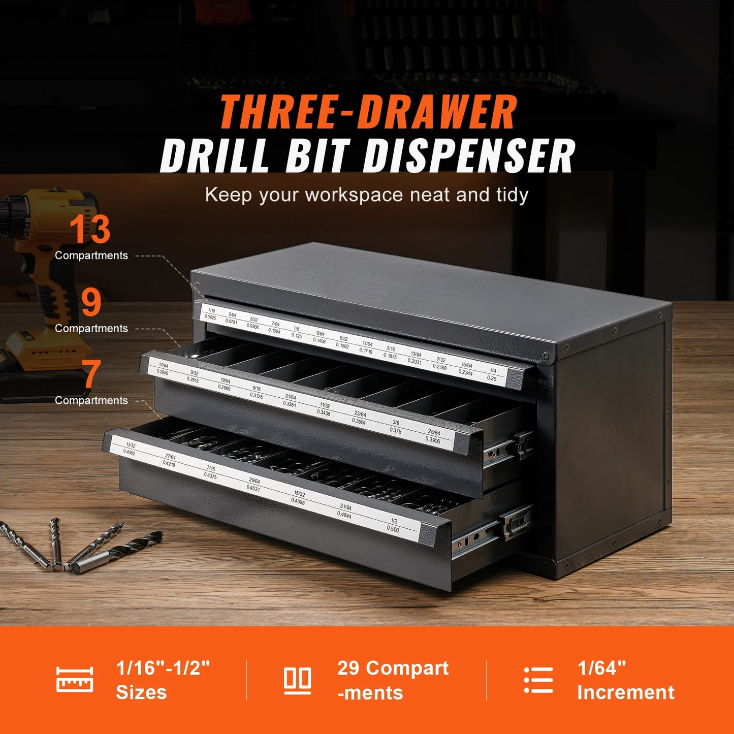 SucceBuy Drill Bit Dispenser Cabinet Three-Drawer Organizer