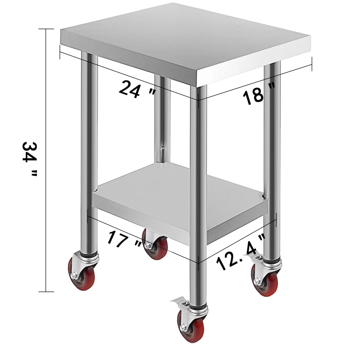 SucceBuy Stainless Steel Kitchen Prep Table With Backsplash And Wheels