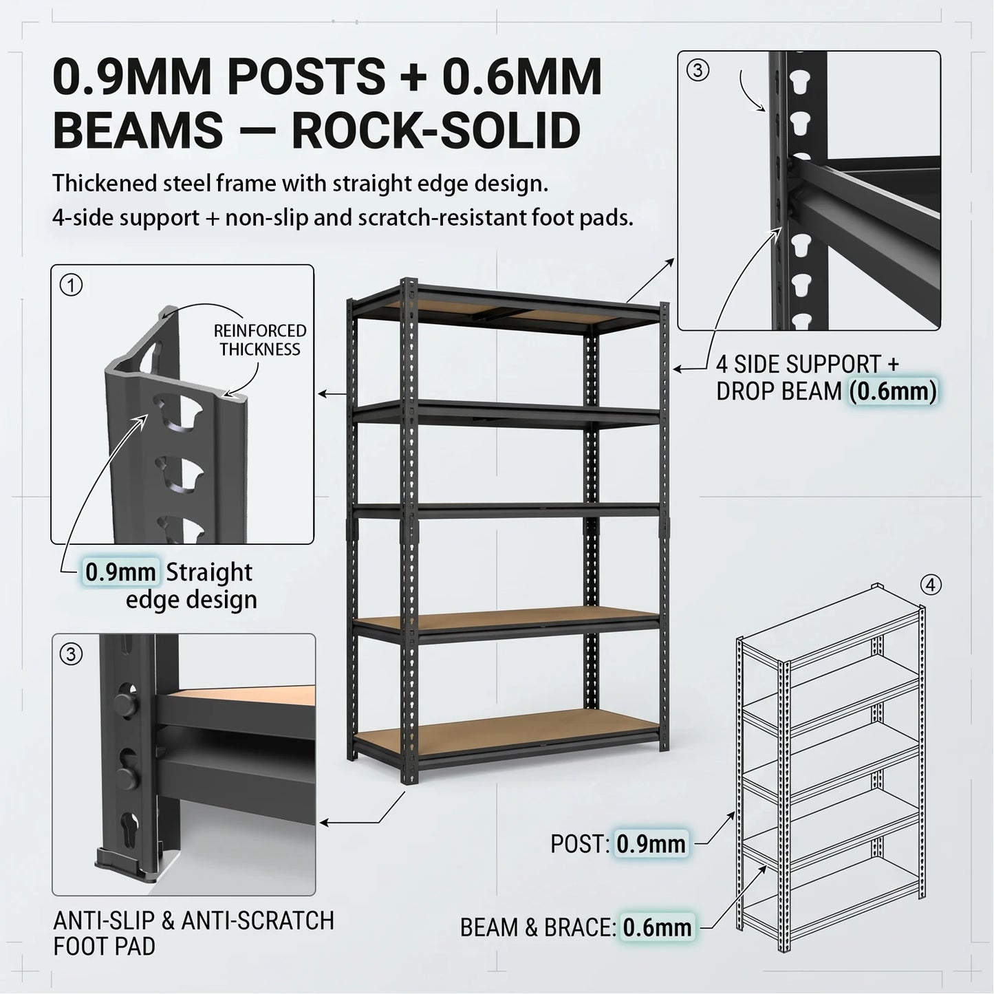Industrial Metal Storage Shelves With Adjustable Height For Garage