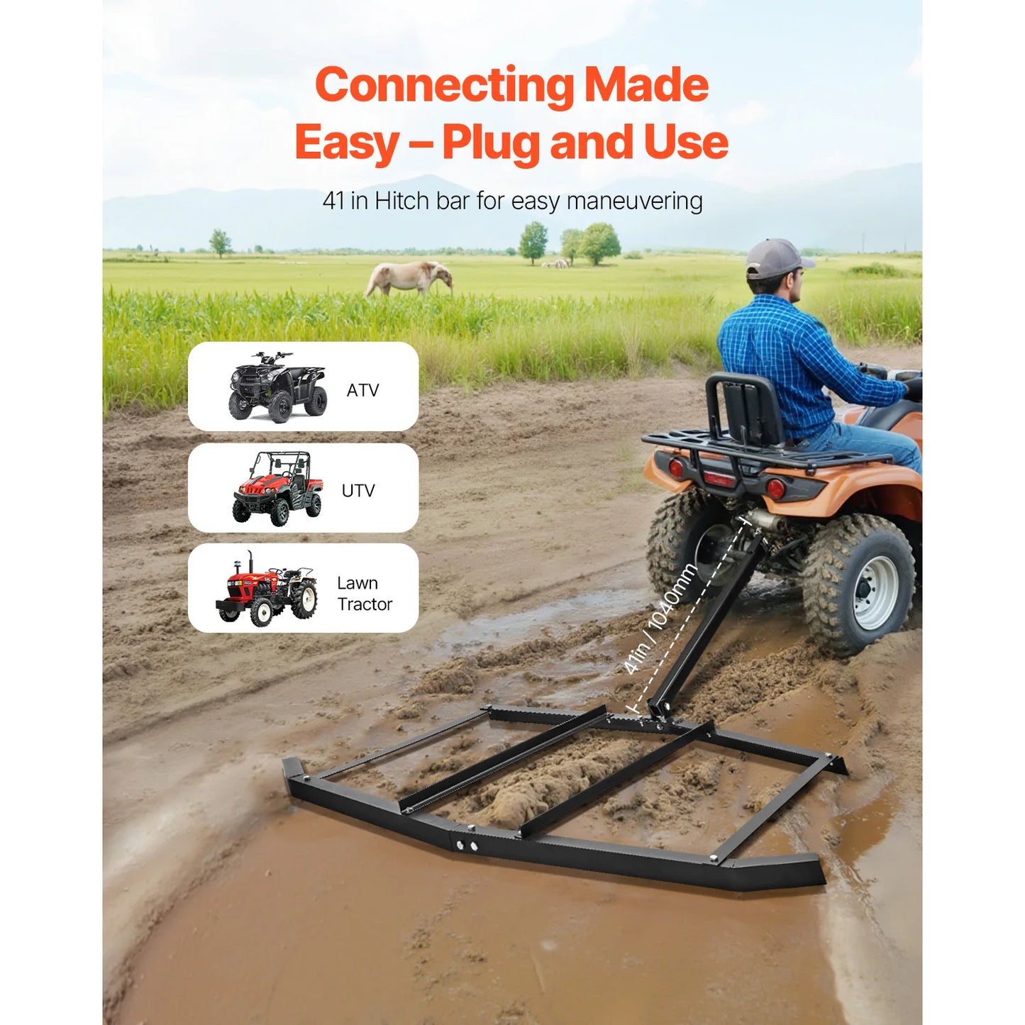 SucceBuy Drag Harrow Tow Behind Driveway Grader With Pin Hitch