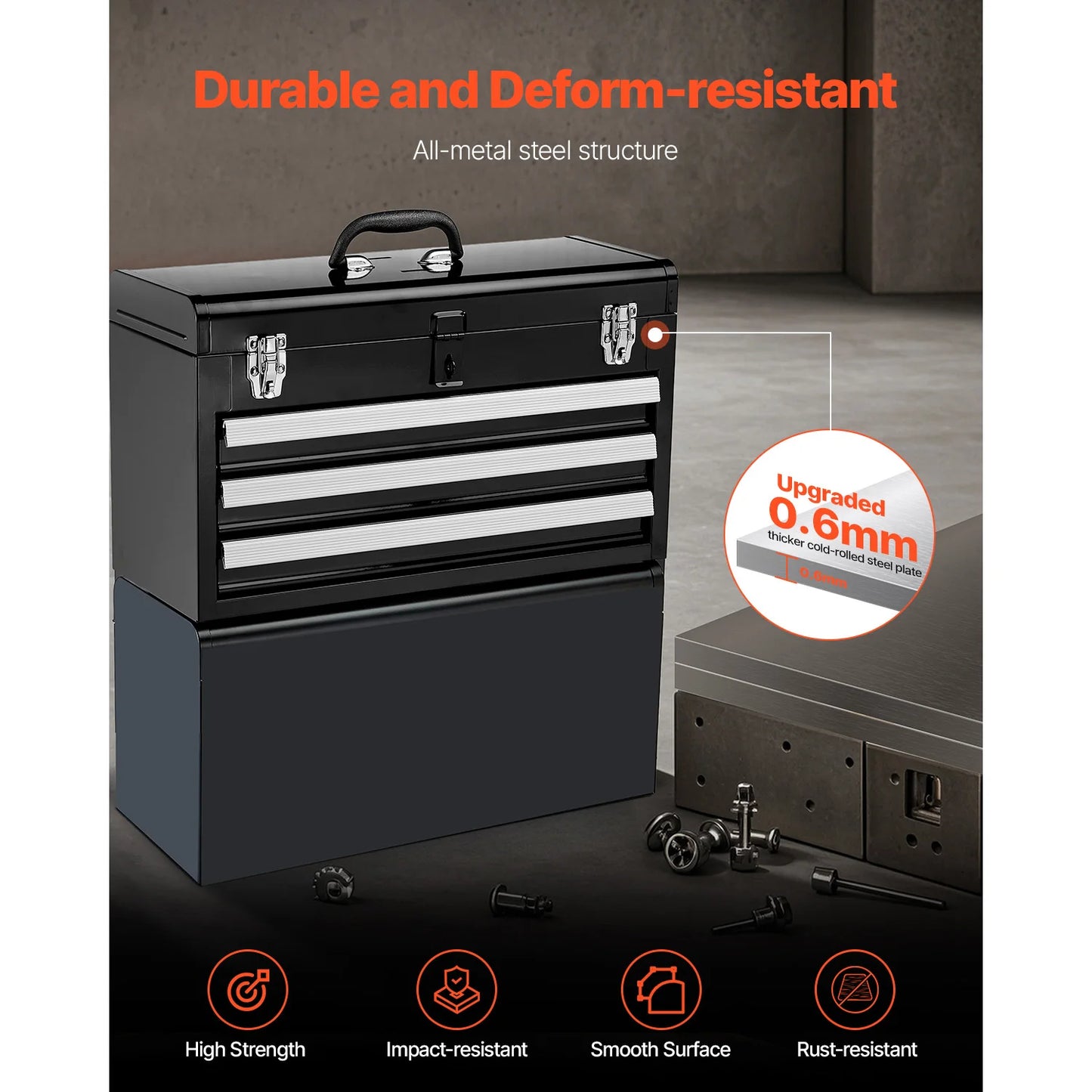 SucceBuy 3-Drawer Metal Tool Box With EVA Liners Organizer