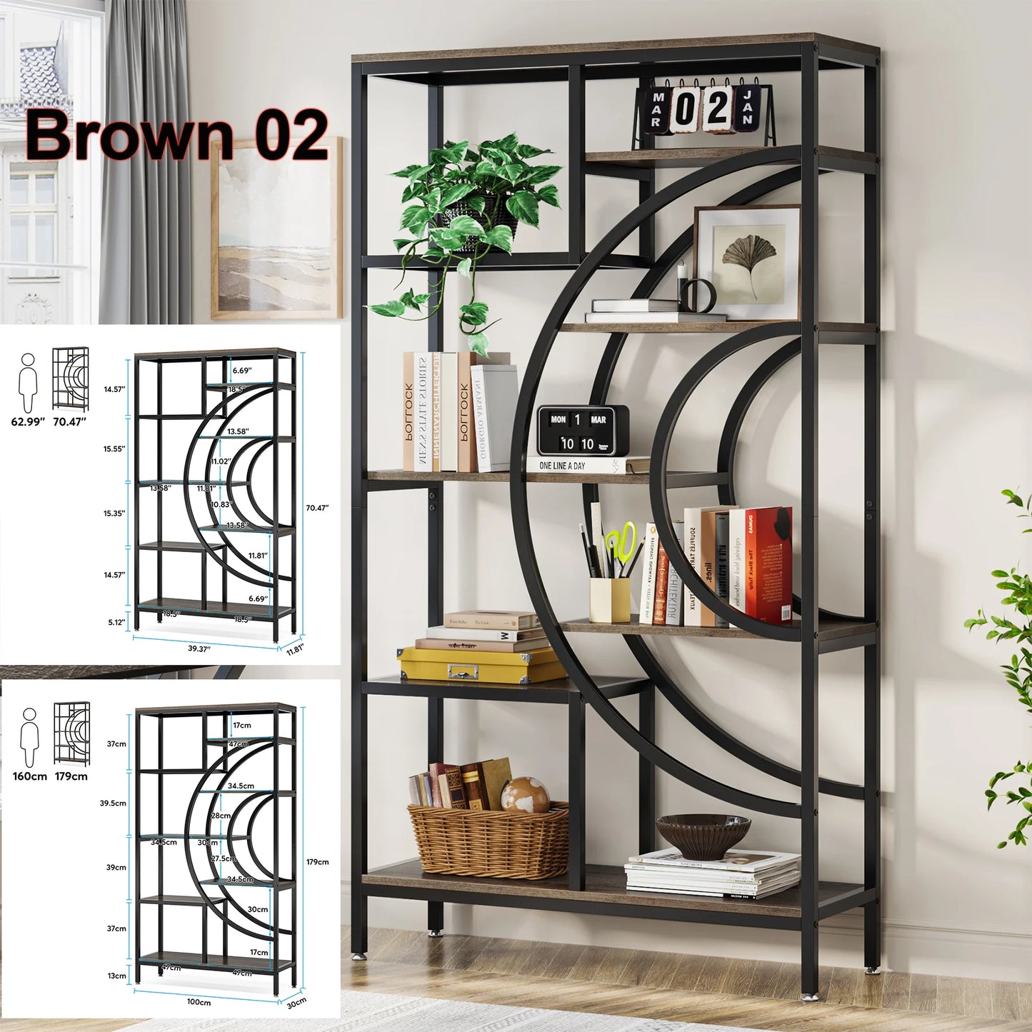 Tribesigns 5 Tier Industrial Bookshelf With Metal Frame Antique Finish